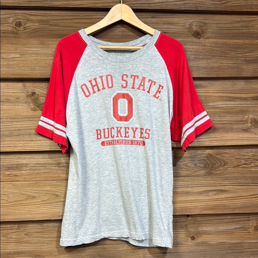 Ohio State Buckeyes Gray and Red Short Sleeve Tee